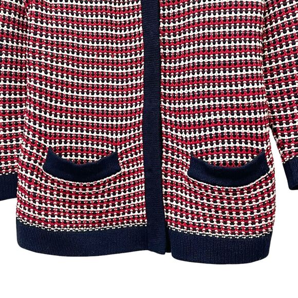 Talbots Chunky Knit Tweed Cardigan Red White Blue Size Medium Americana Nautical - Picture 5 of 11